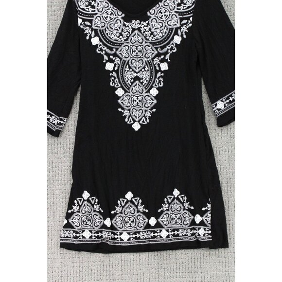 Heimish USA Tunic Dress Womens Medium M Black 3/4 Sleeve Lace Floral Pullover - Picture 4 of 8